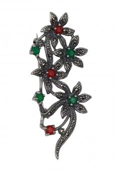Brosa din argint cu pietre marcasite si cuart