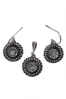 Set cercei si pandantiv din argint cu piatra naturala blue topaz