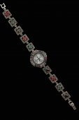Ceas din argint cu pietre de radacina rubin, safir, smarald si marcasite