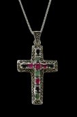 Colier din argint cu piatra rubin, safir, smarald si marcasite